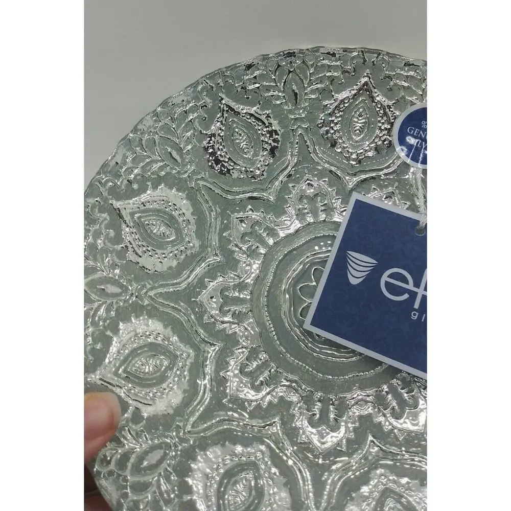 EFE Glass Turkish Handmade Decorative 100% Genuine Silver Bowl 8.50”w X 1.75”h